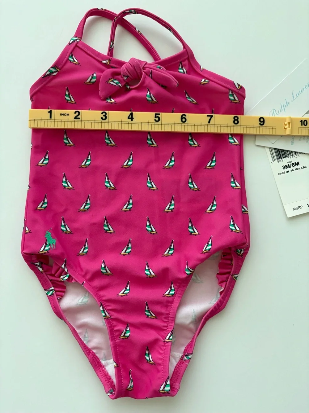 Ralph Lauren Baby Girls Sailboat One Piece Swimsuit Pink NWT Size 3M/6M